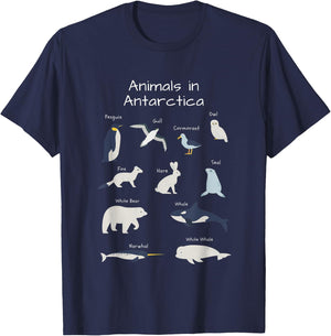 Antarctica Animals Narwhal Bear Penguin Seal Whale Owl Fox T-Shirt - T-Shirt | Navy