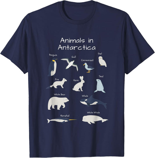 Antarctica Animals Narwhal Bear Penguin Seal Whale Owl Fox T-Shirt - T-Shirt | Navy
