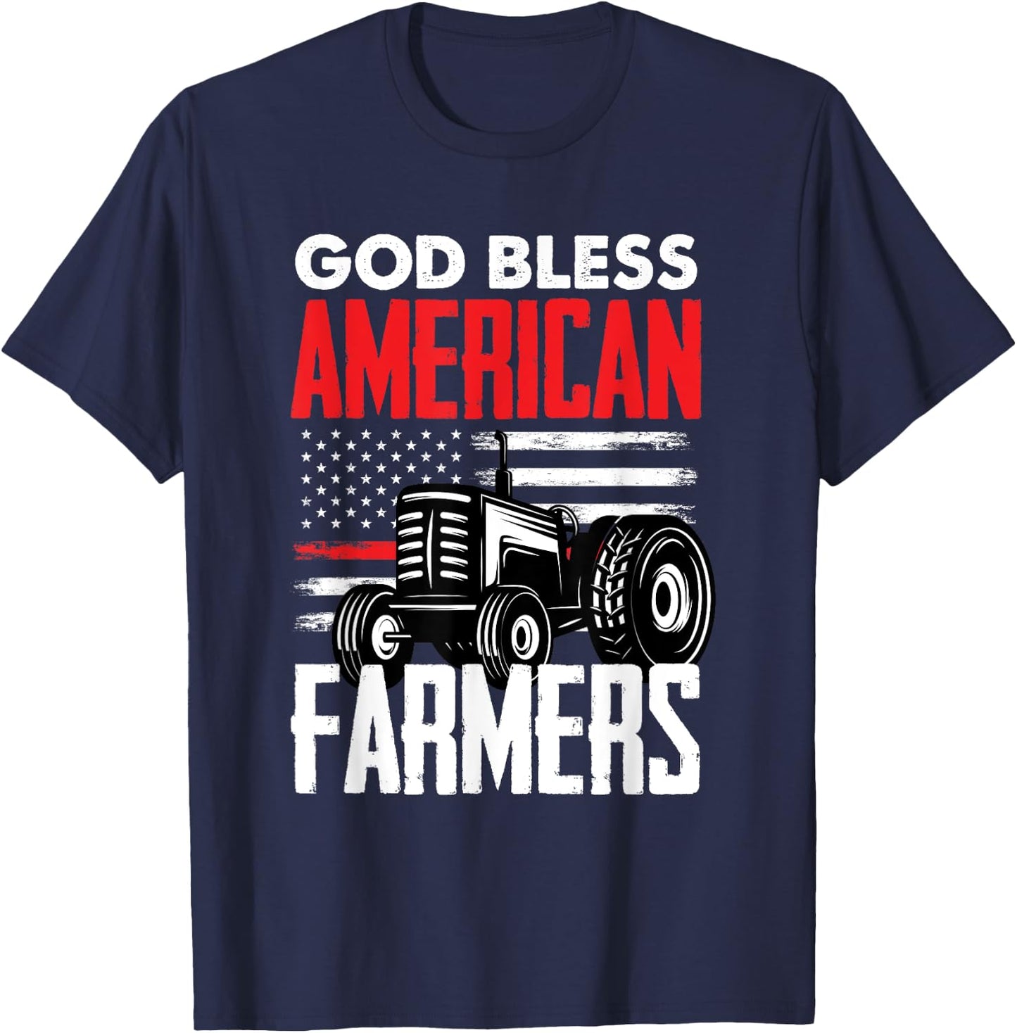 God Bless American Farmers Patriotic US Flag Farmer T-Shirt - T-Shirt | Navy