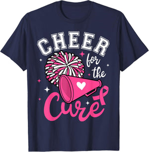 Cheer for the cure Cute Cheerleader Pink Ribbon Pom Pom T-Shirt - T-Shirt | Navy