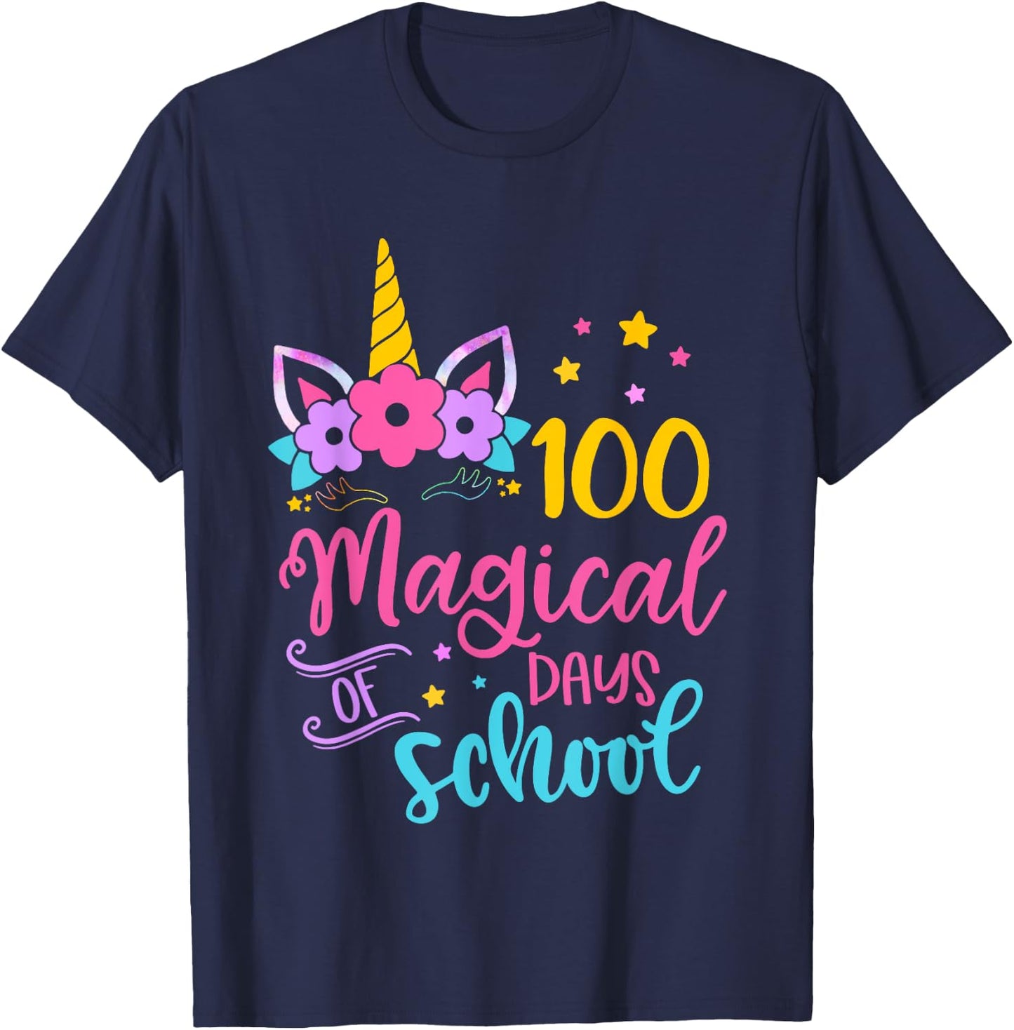 Unicorn Happy 100th Day 100 Magical Days Of School Girls Kid T-Shirt - T-Shirt | Navy