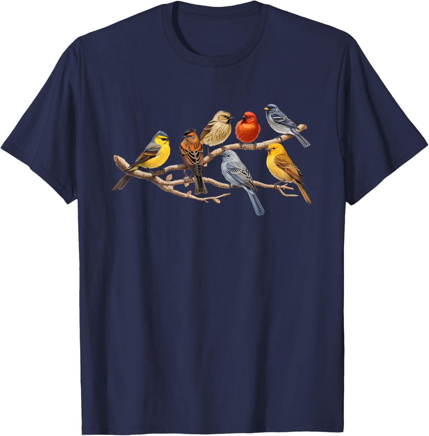 Backyard Bird Watching Watcher Birder Birds on a Branch T-Shirt - T-Shirt | Navy