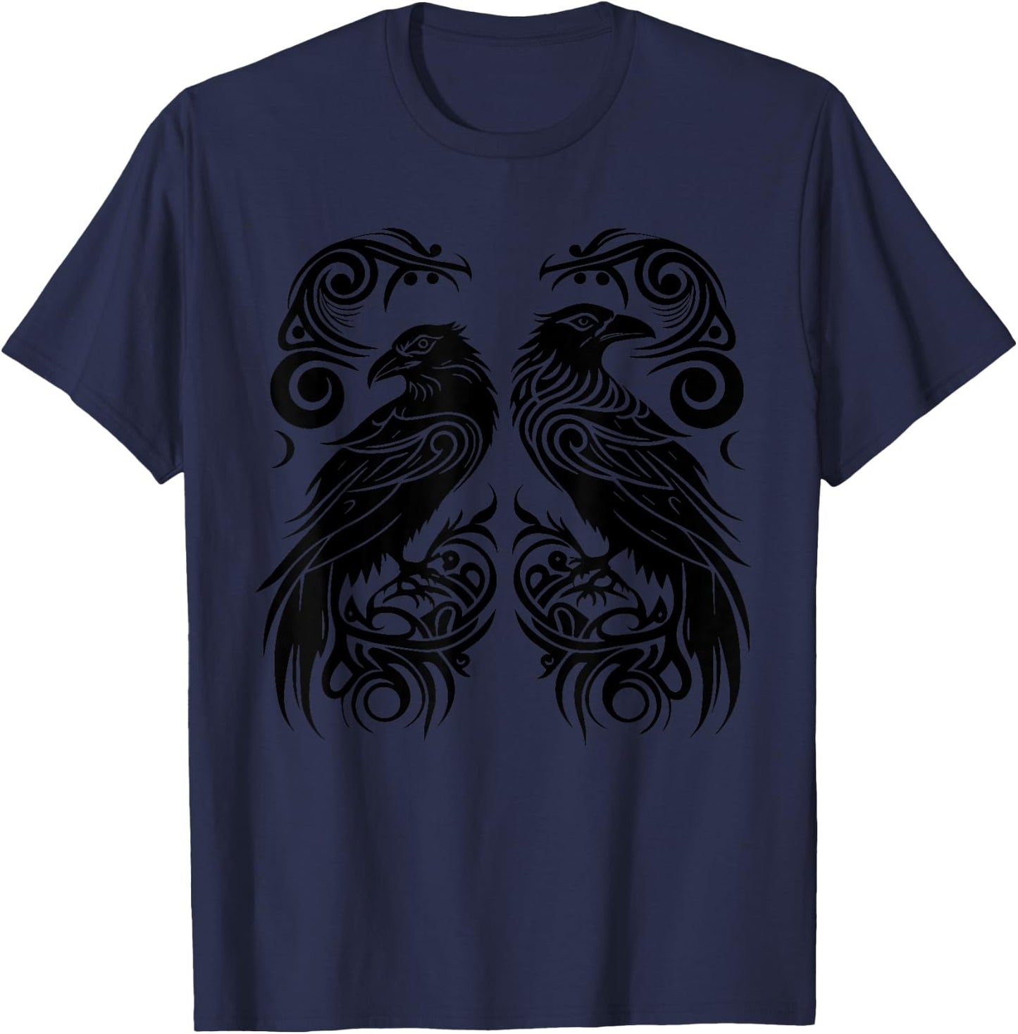 Odins Raven Norse Mythology Viking Birds Celtic Knots Asgard T-Shirt - T-Shirt | Navy