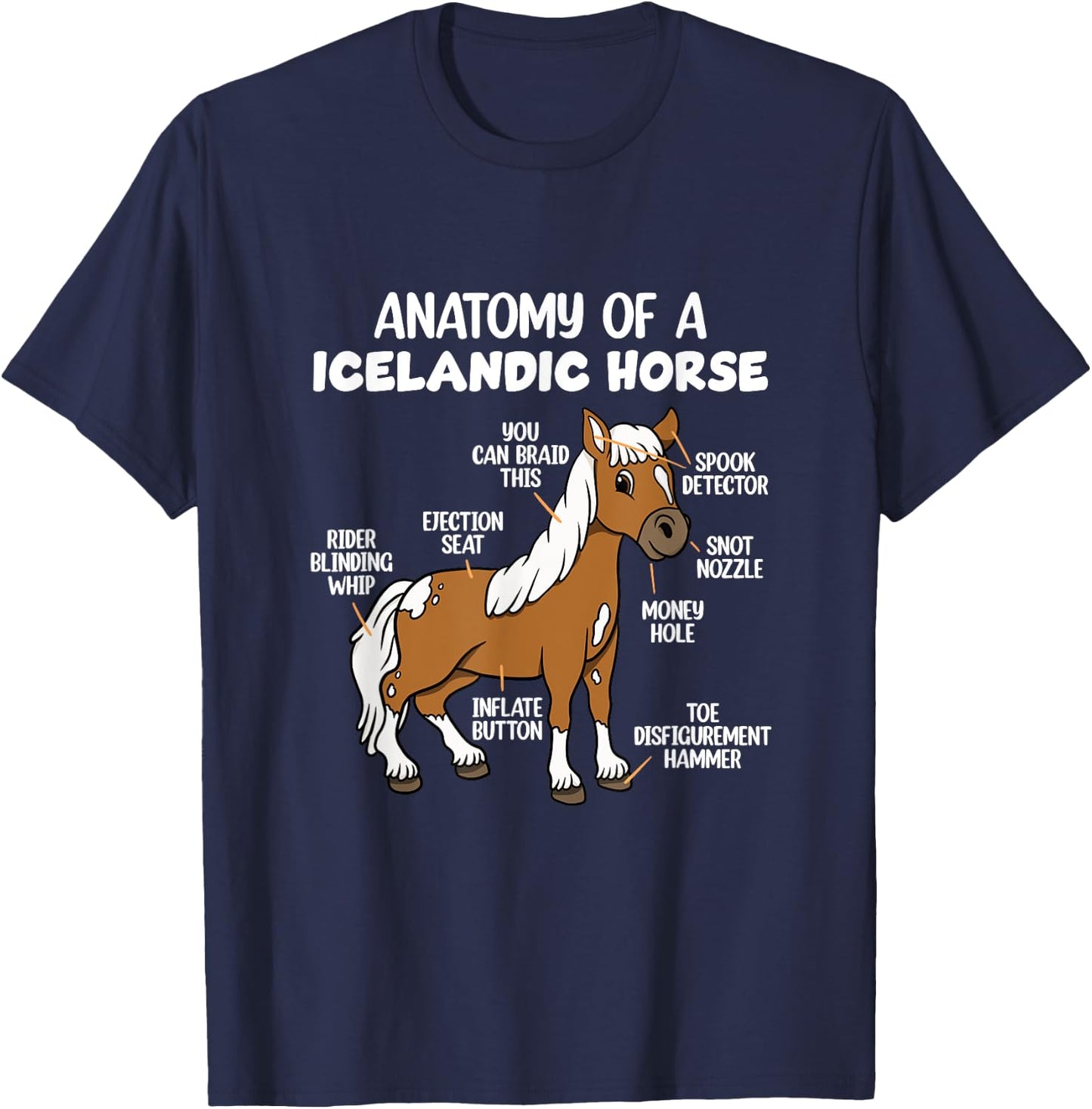 Icelandic Horse Design Anatomy Of A Icelandic Horse , -Adults, -Kids, Black, Small, Short Sleeve T-Shirt - T-Shirt | Navy