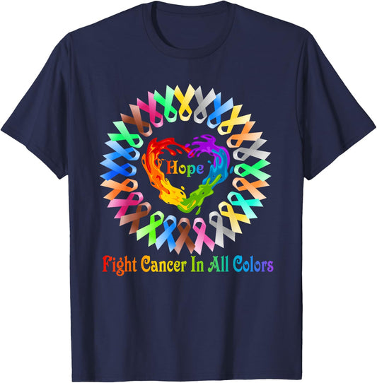 Fight Cancer In All Color Feather Breast Cancer Awareness T-Shirt - T-Shirt | Navy