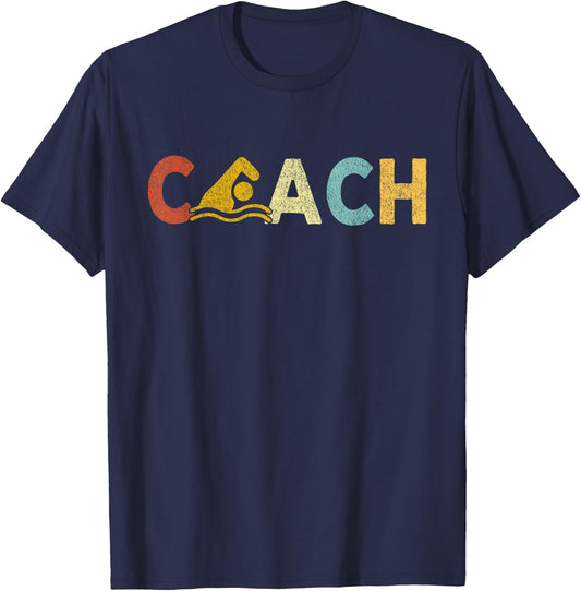 Vintage Swim Coach Swimming Coach Swim Teacher Swimmer Retro T-Shirt - T-Shirt | Navy