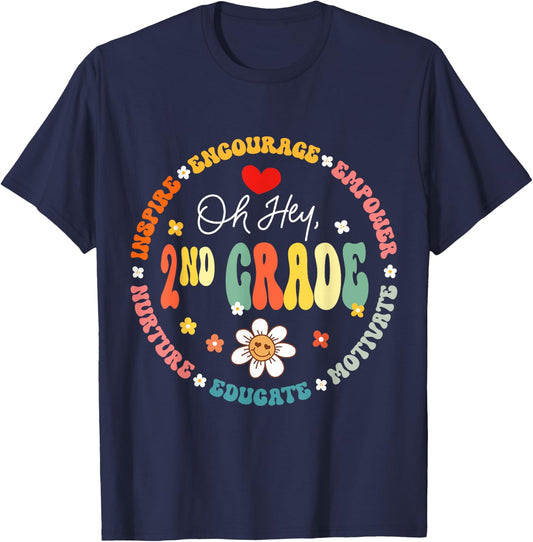 Second Grade Teacher Oh Hey 2nd Grade Life 1st Day Of School T-Shirt - T-Shirt | Navy