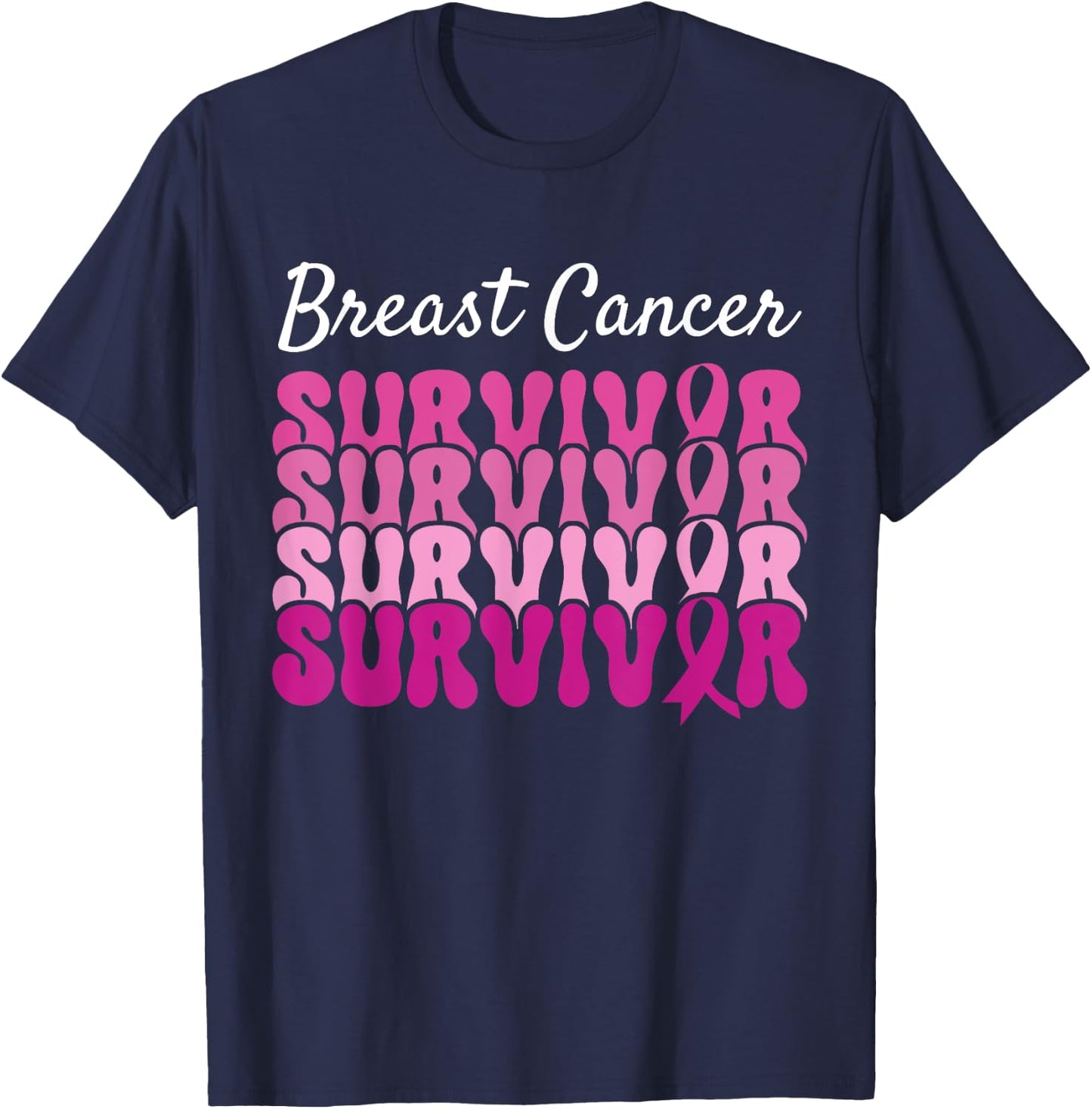Breast Cancer Survivor Ribbon Pink Breast Cancer T-Shirt - T-Shirt | Navy