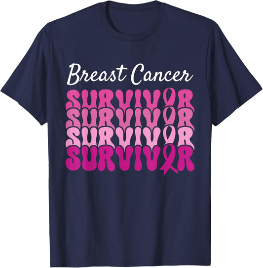 Breast Cancer Survivor Ribbon Pink Breast Cancer T-Shirt - T-Shirt | Navy