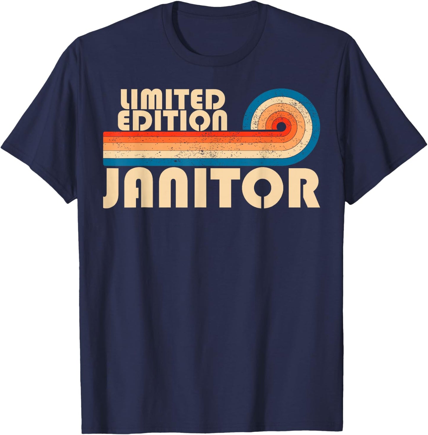 Janitor Retro 70s 80s Sunset Stripe T-Shirt - T-Shirt | Navy