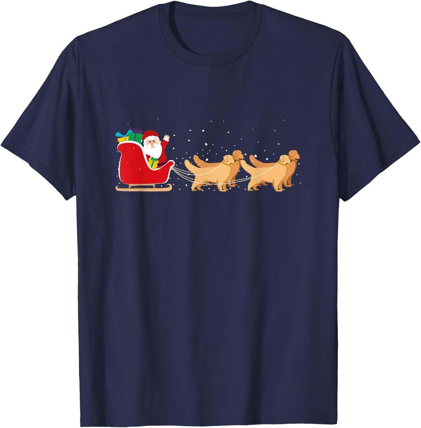 Golden Retriever Santa Christmas Sleigh Funny Labrador Xmas T-Shirt - T-Shirt | Navy