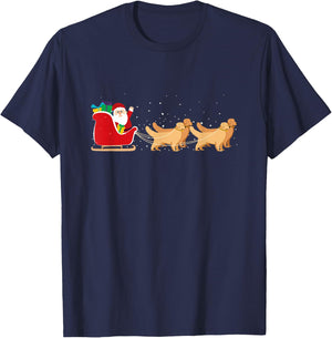 Golden Retriever Santa Christmas Sleigh Funny Labrador Xmas T-Shirt - T-Shirt | Navy
