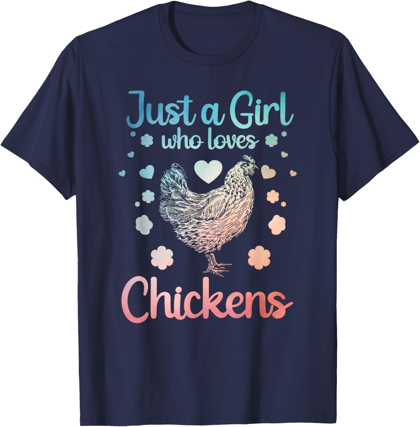 Funny Girl Chicken Design For Kids Women Mom Chicken Lover T-Shirt - T-Shirt | Navy