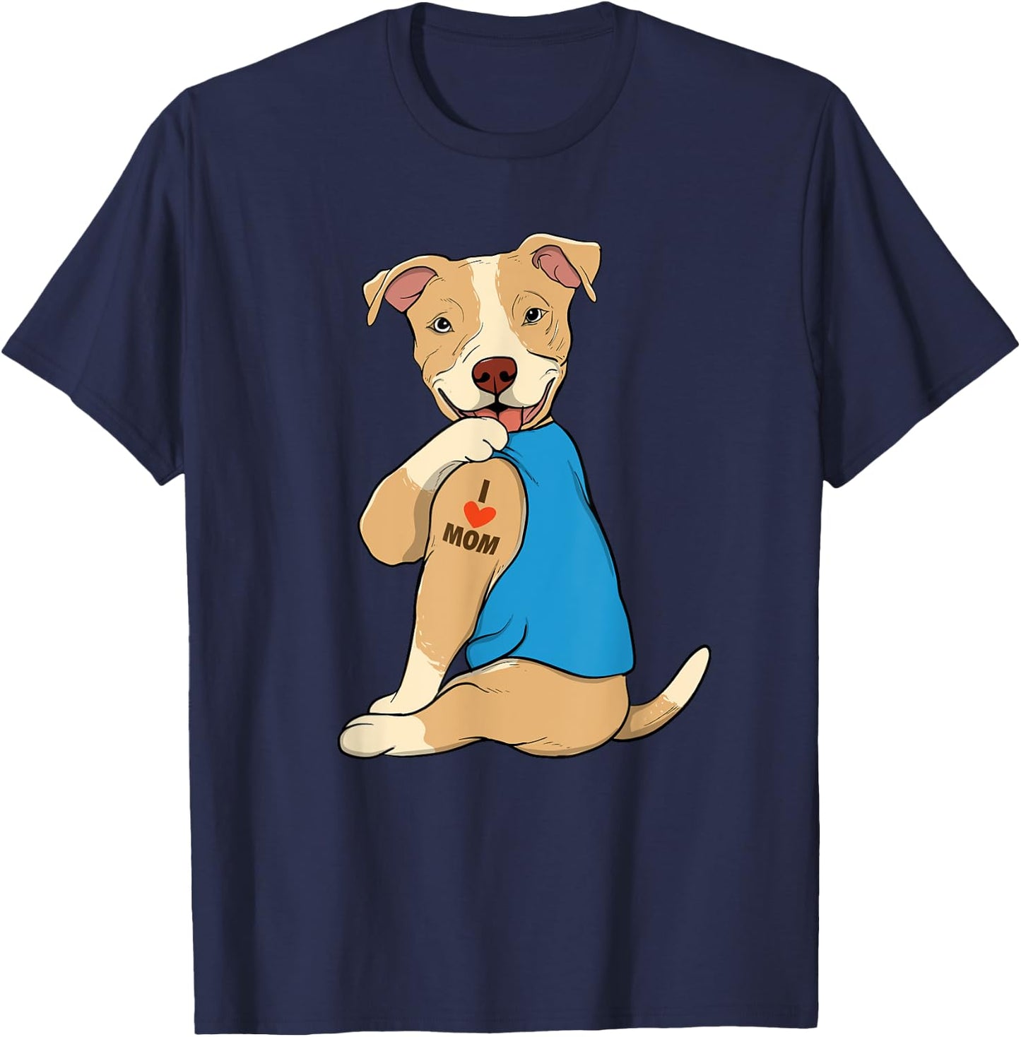 I Love Mom - Tattoo Pitbull Lover Dog Owner Canine Lover T-Shirt - T-Shirt | Navy