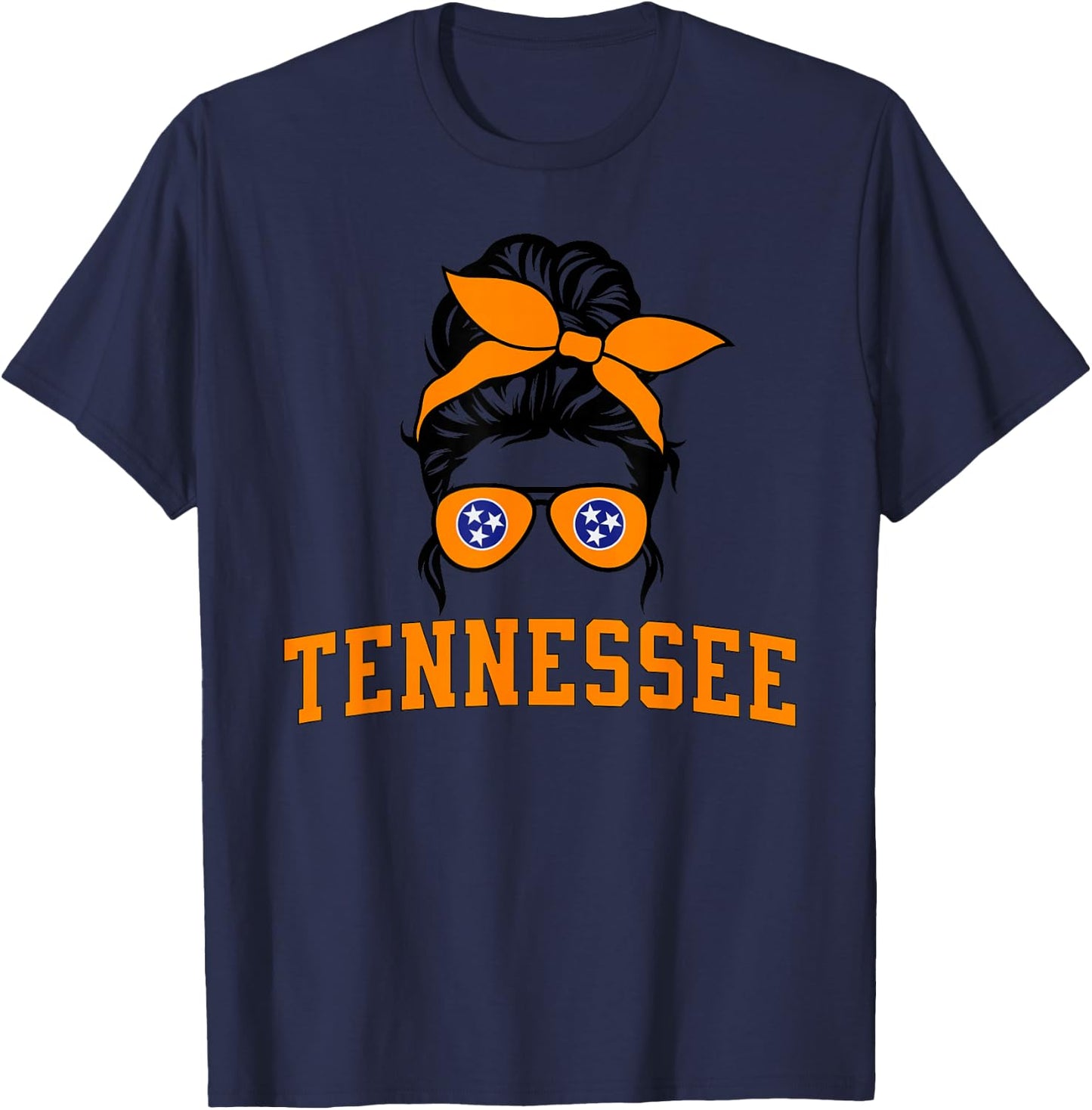 Tennessee State Women's Kids TN Orange Fan Messy Bun Hair T-Shirt - T-Shirt | Navy