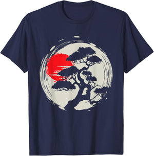 Japanese Bonsai Art - Sunset Tree Lover Gardening Planting T-Shirt - T-Shirt | Navy