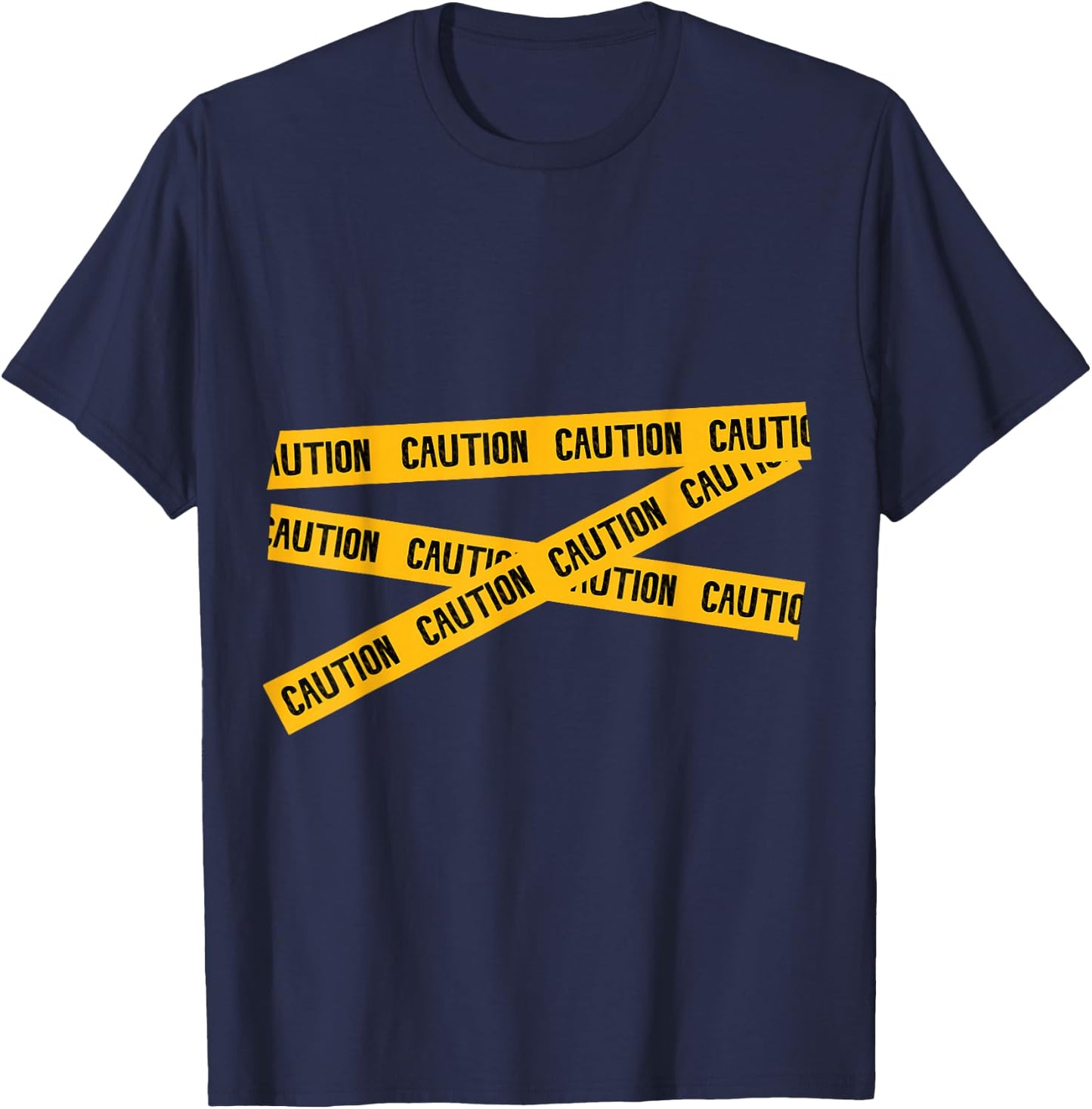 CAUTION! Graphic Caution Tape Warning T-Shirt - T-Shirt | Navy