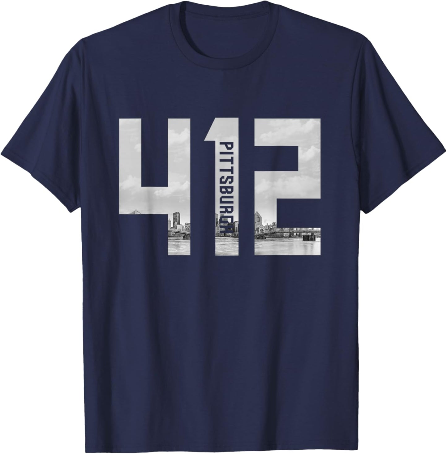 Vintage Pittsburgh Pennsylvania 412 Area Code Skyline T-Shirt - T-Shirt | Navy