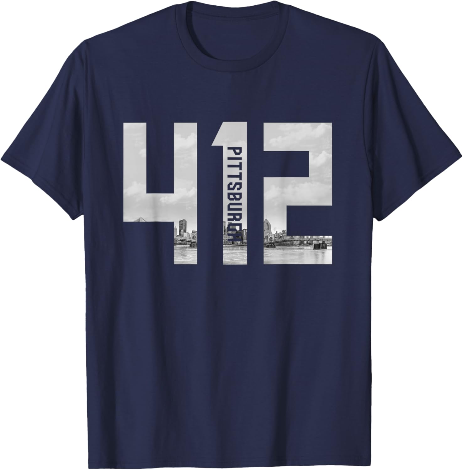 Vintage Pittsburgh Pennsylvania 412 Area Code Skyline T-Shirt - T-Shirt | Navy