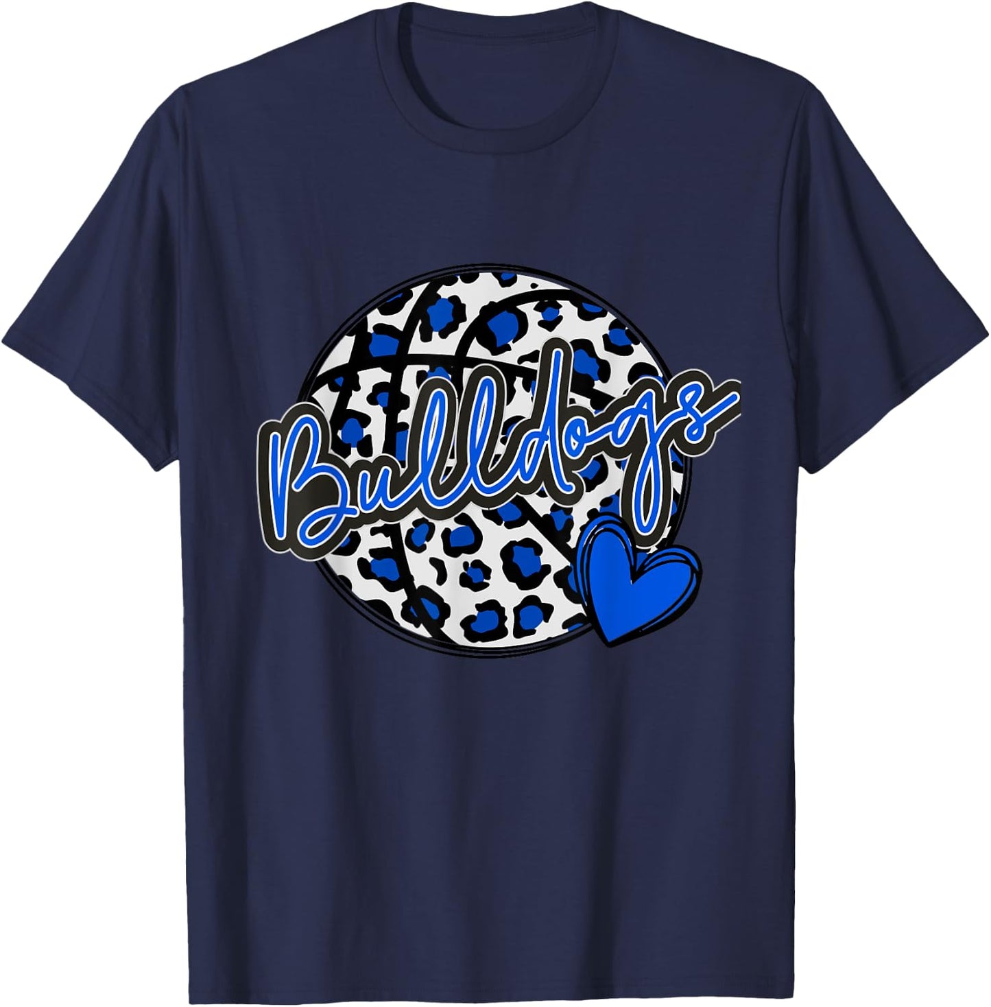 Leopard Cheetah Basketball BULLDOGS Blue Spirit Game T-Shirt - T-Shirt | Navy