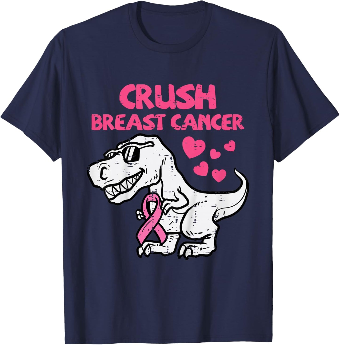 Crush Breast Cancer Trex Dino Awareness Toddler Boys Kids T-Shirt - T-Shirt | Navy