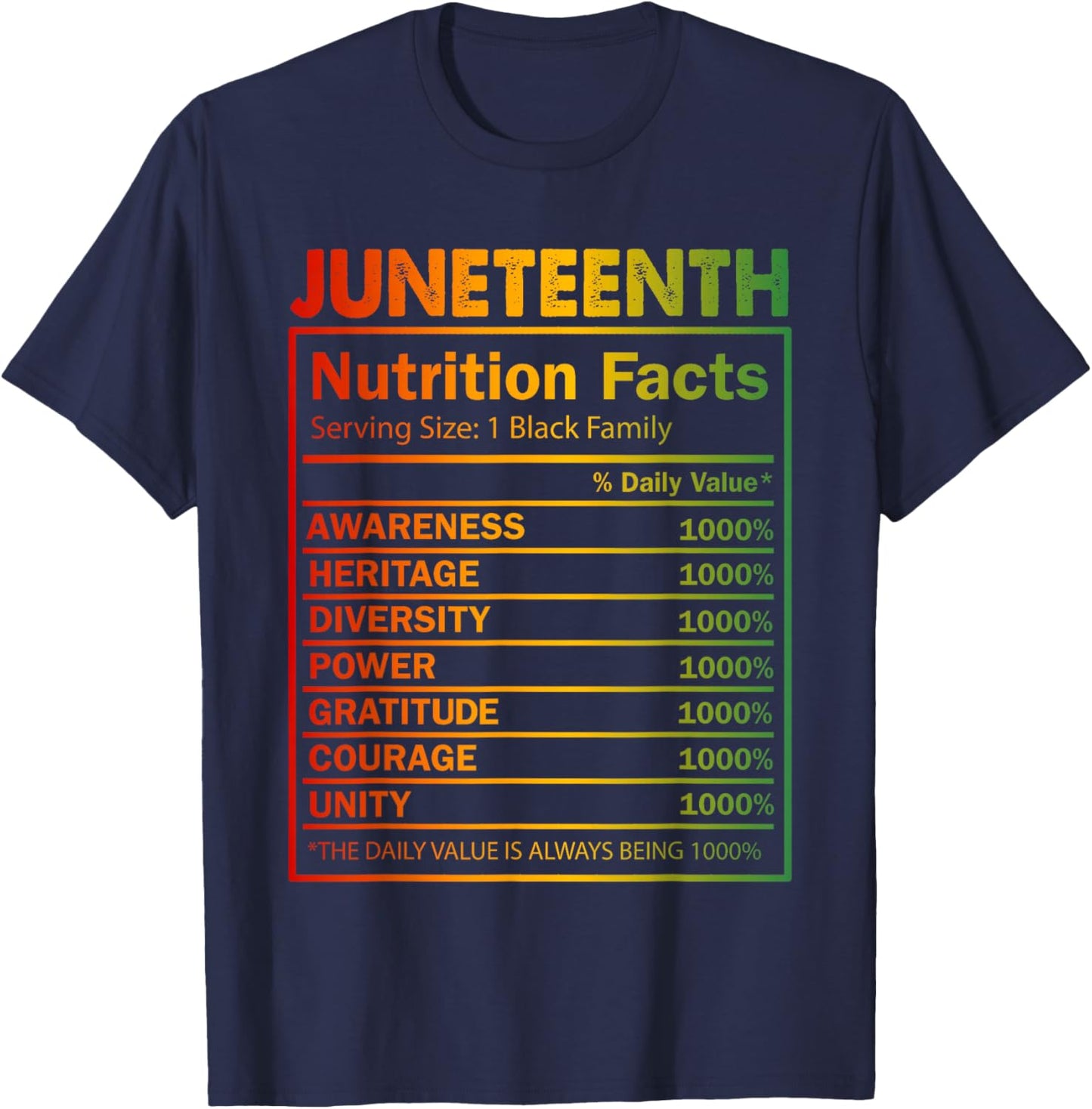 Juneteenth Nutrition Facts 1865 Black Family Black History T-Shirt - T-Shirt | Navy