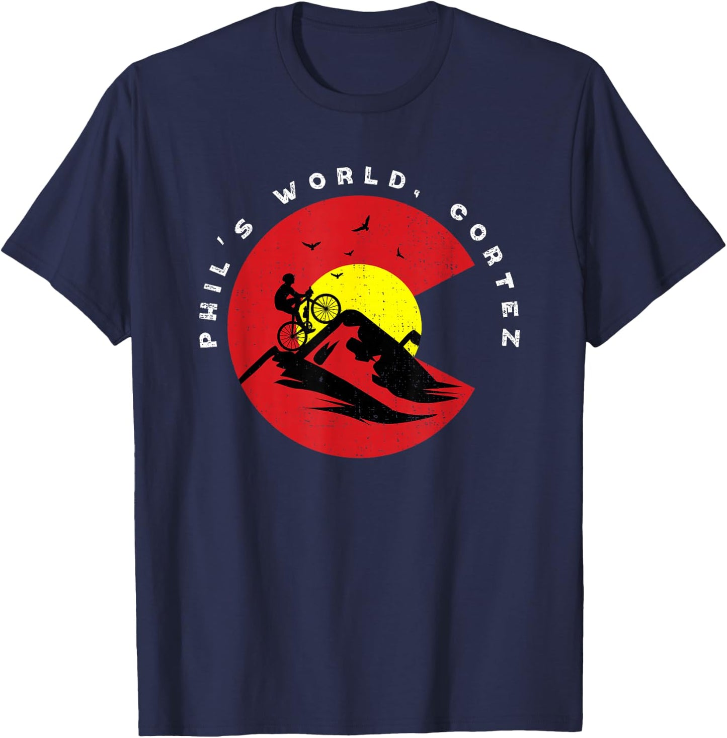 Phil's World Cortez Colorado Mountain Biking Trail MTB Bike T-Shirt - T-Shirt | Navy