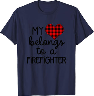 My Heart Belongs To a Firefighter for Firefighter Boyfriend T-Shirt - T-Shirt | Navy