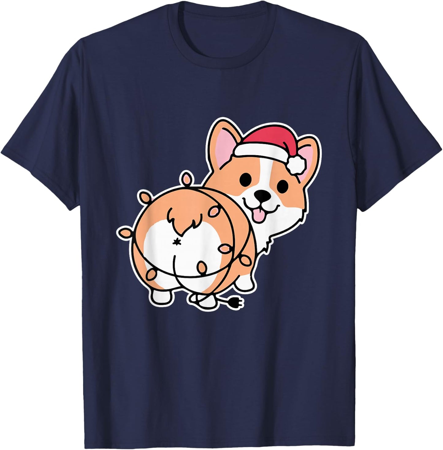 Corgi Christmas Lights Pajama Cute Dog Puppy Lover X-Mas Men Women Kids T-Shirt - T-Shirt | Navy