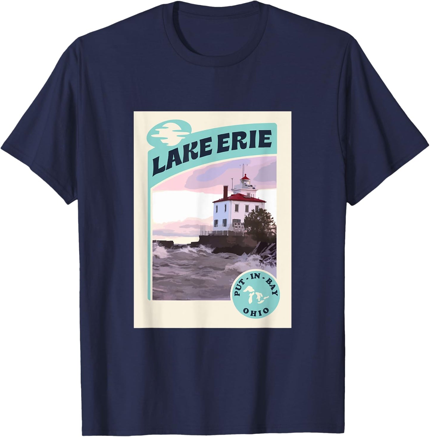 Vintage Put In Bay Lake Erie Ohio Lighthouse Travel Souvenir T-Shirt - T-Shirt | Navy
