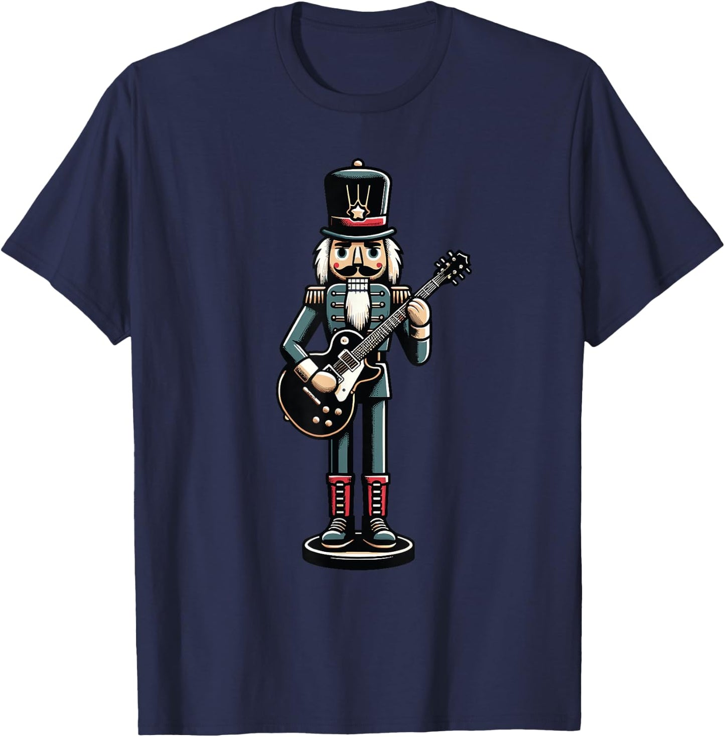 Guitar Player Nutcracker Crushing It Christmas T-Shirt - T-Shirt | Navy