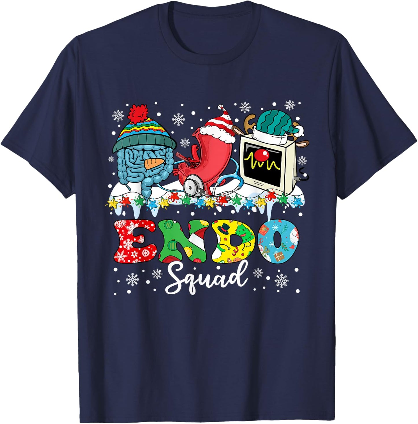 Endoscopy Squad Stomach Santa Hat Endoscopy Tech Christmas T-Shirt - T-Shirt | Navy