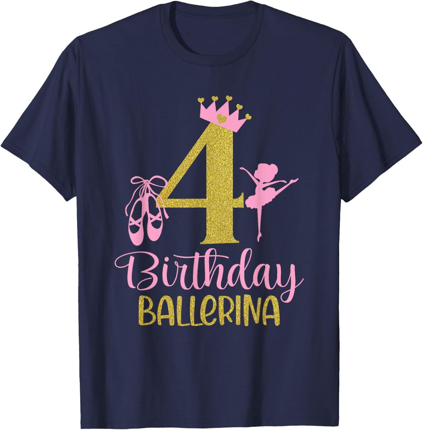 Ballerina 4th Birthday Outfit Dancer Ballet Swan Tutu Girls T-Shirt - T-Shirt | Navy