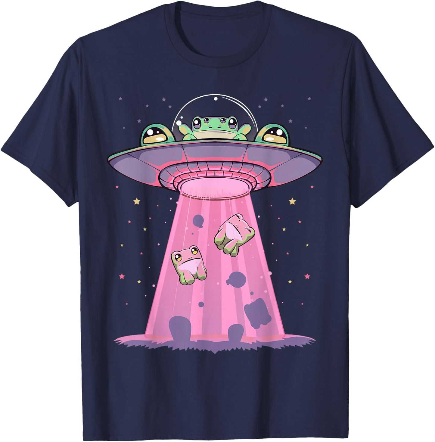 Kawaii Frogs UFO Aliens Frog T-Shirt - T-Shirt | Navy
