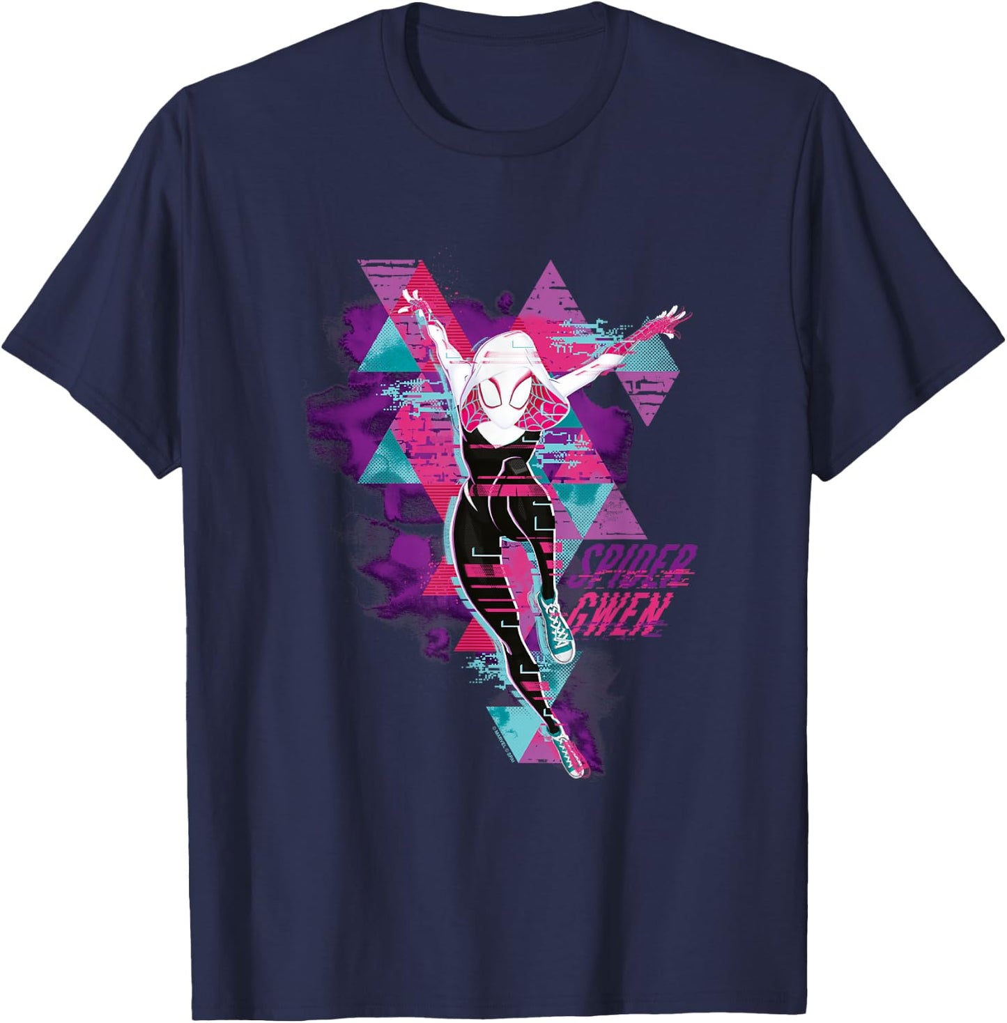 Marvel Spider-Man Across The Spider-Verse Part 1 Gwen Glitch T-Shirt - T-Shirt | Navy