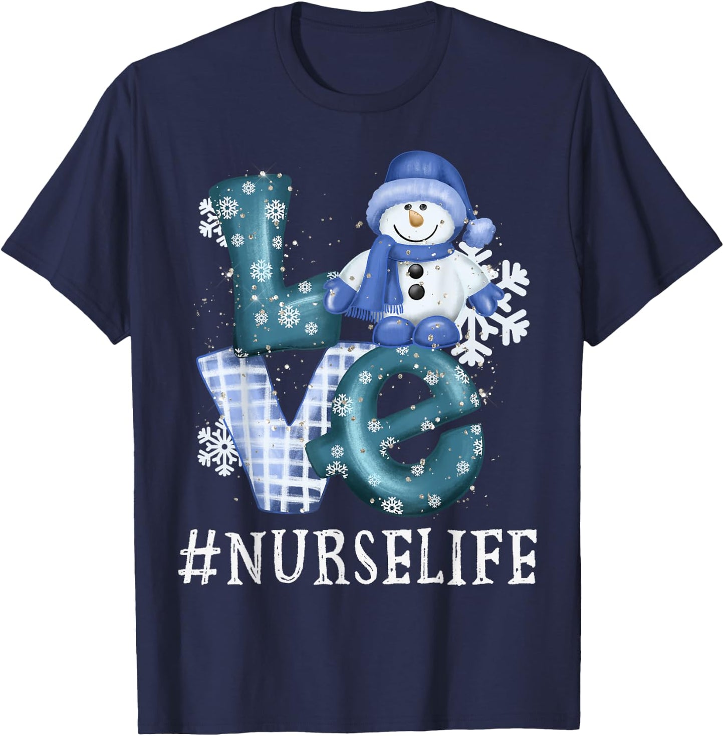 Nurse Love Snowman Xmas Funny Women Winter Season Christmas T-Shirt - T-Shirt | Navy