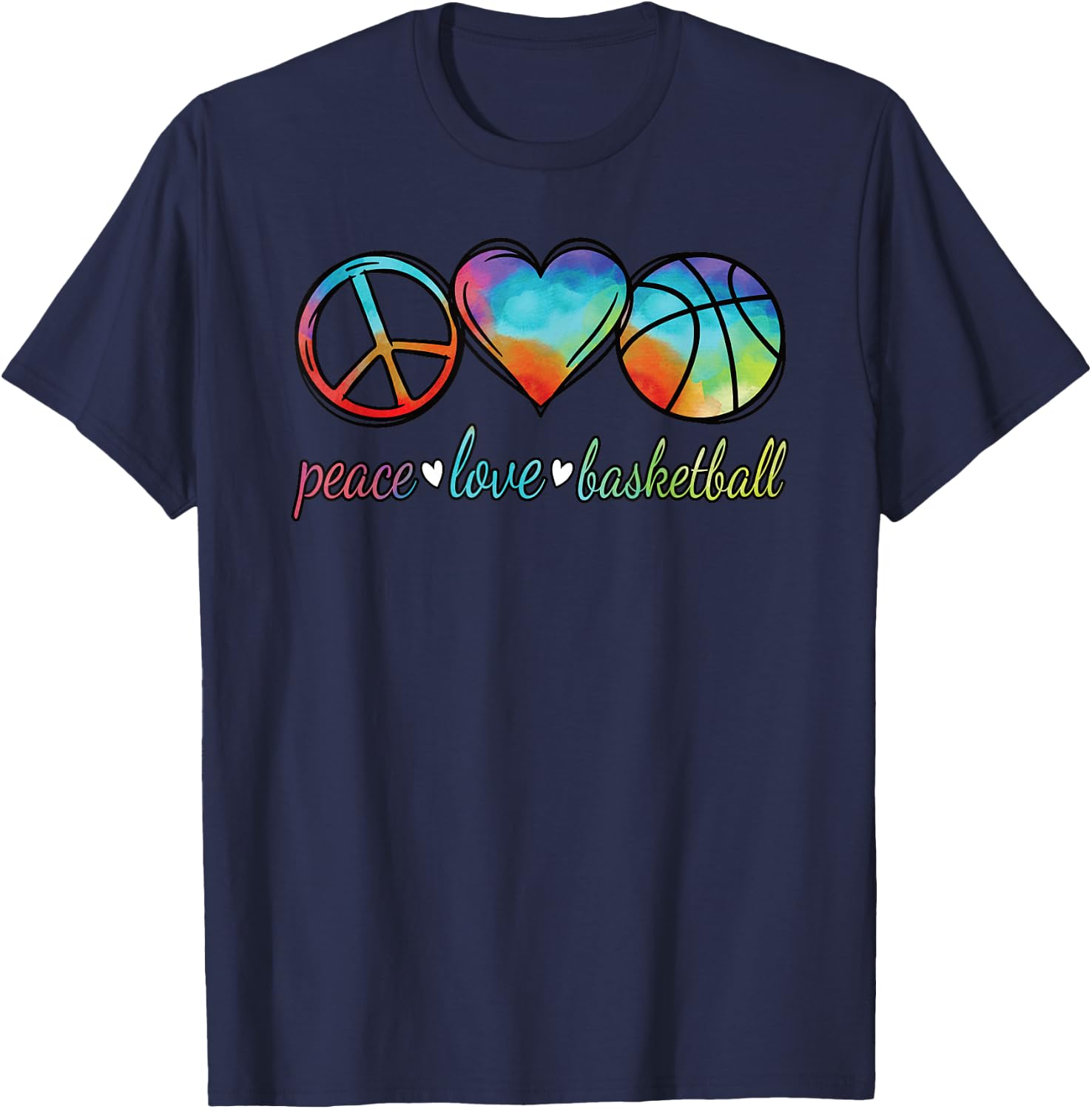 Peace Love Basketball Cute Women Girls Basketball Lover T-Shirt - T-Shirt | Navy