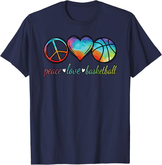 Peace Love Basketball Cute Women Girls Basketball Lover T-Shirt - T-Shirt | Navy