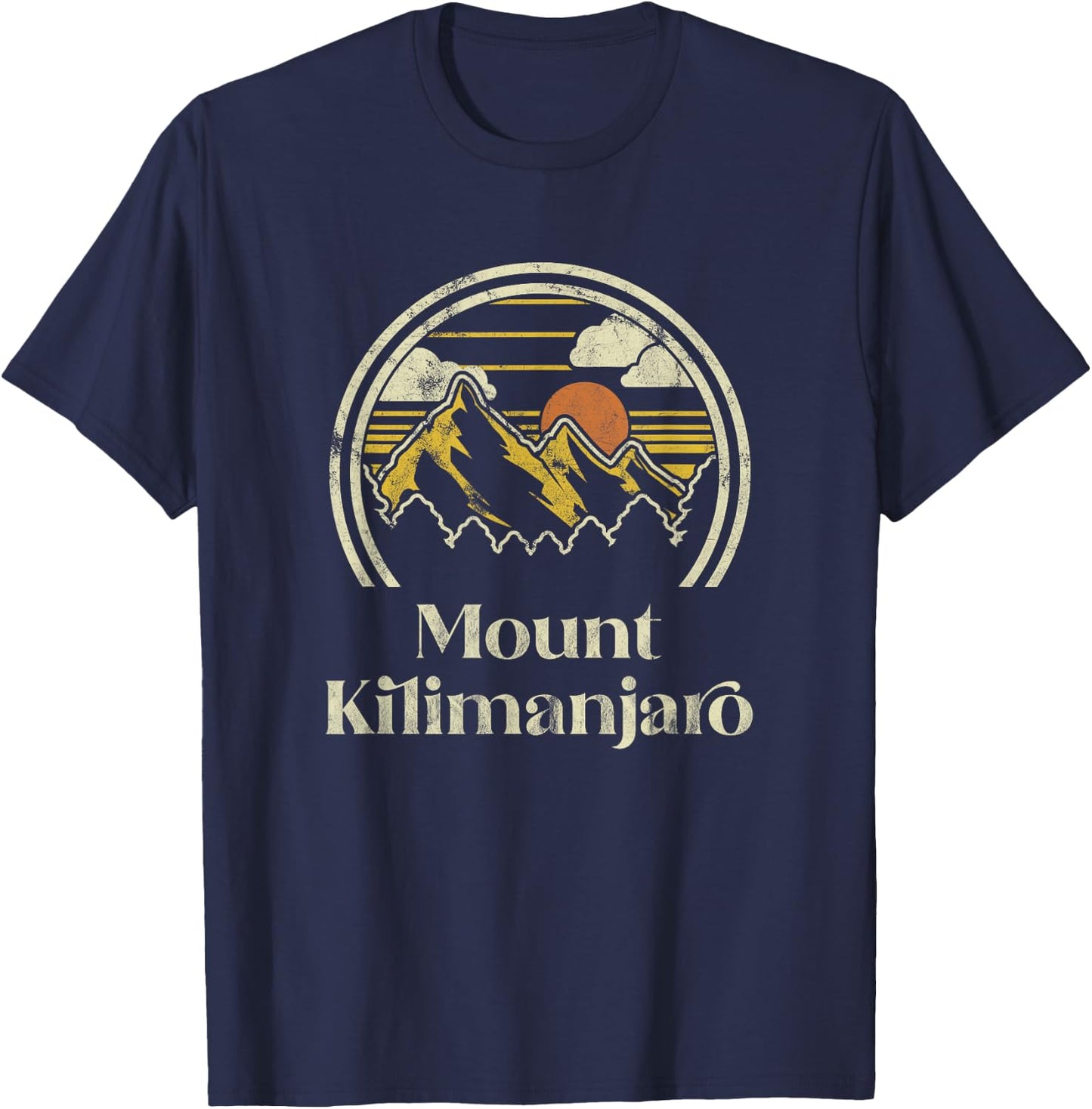 Mount Kilimanjaro Mountains Tanzania Hiking Outdoors Retro T-Shirt - T-Shirt | Navy