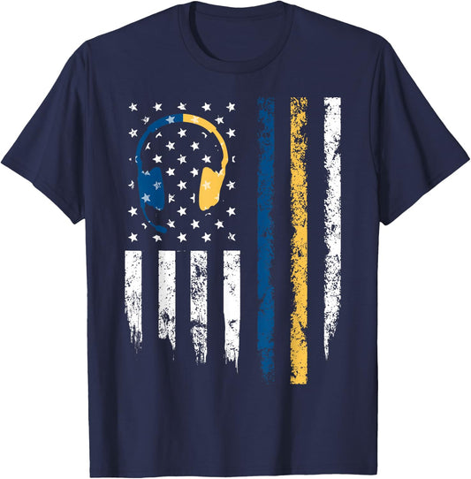 Gold Blue Line 911 Police Dispatcher First Responder T-Shirt - T-Shirt | Navy