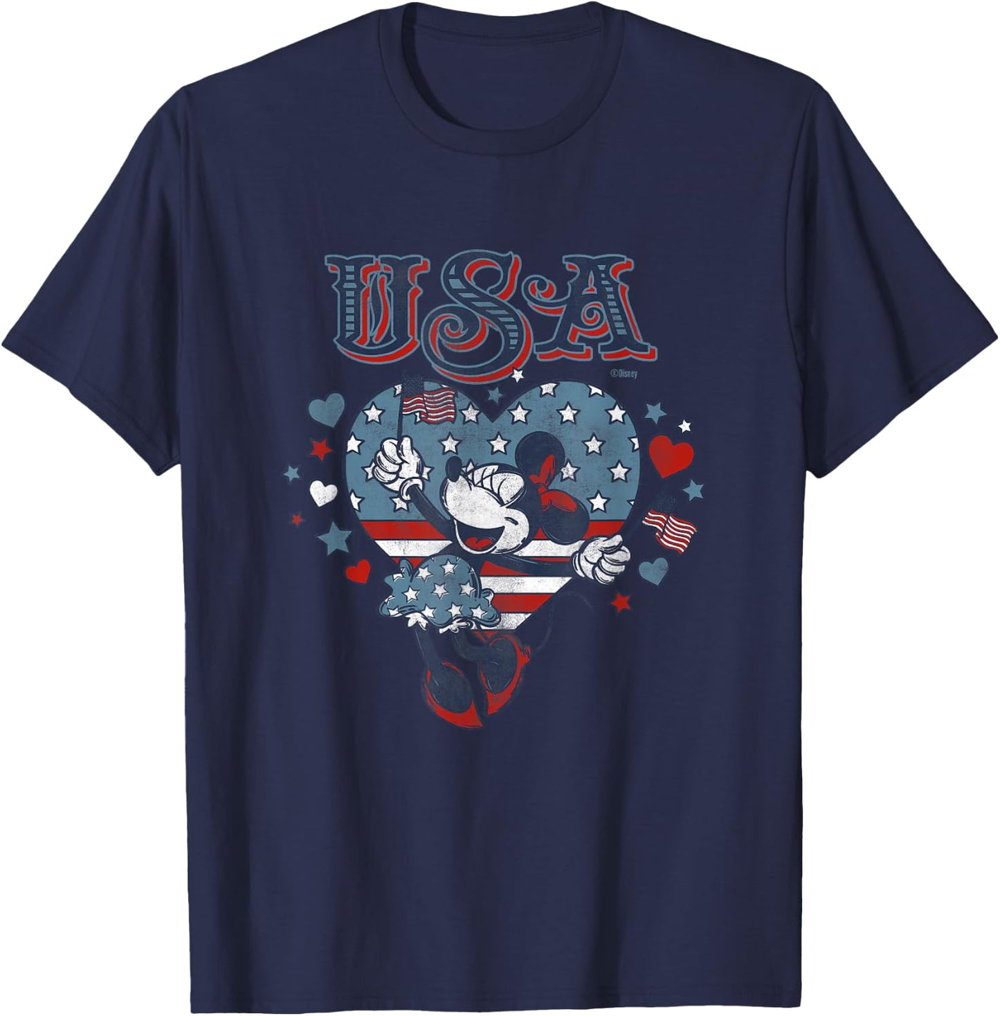 Disney Minnie Mouse with American Flags USA 4th of July T-Shirt - T-Shirt | Navy