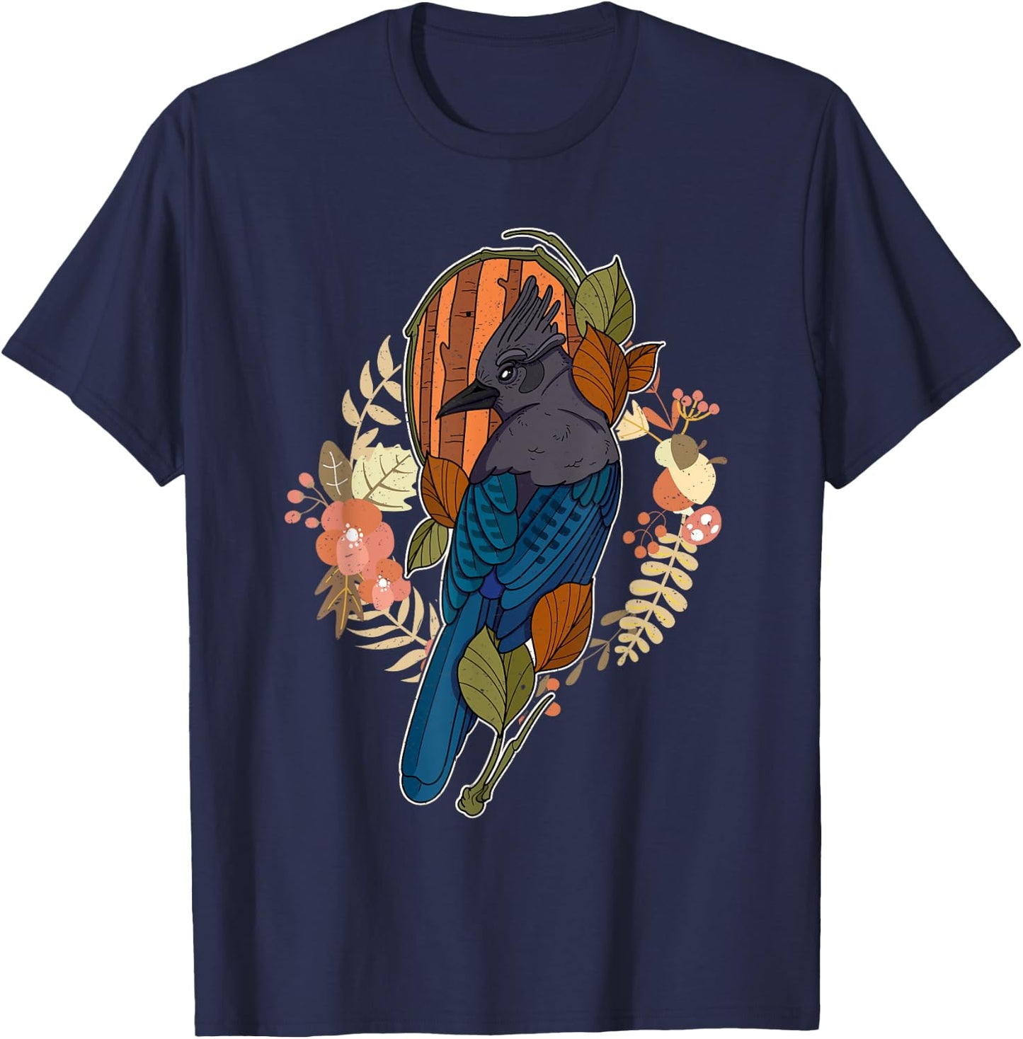 Steller’s jay wing birding birdwatching outdoor garden T-Shirt - T-Shirt | Navy