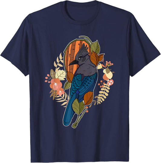 Steller’s jay wing birding birdwatching outdoor garden T-Shirt - T-Shirt | Navy