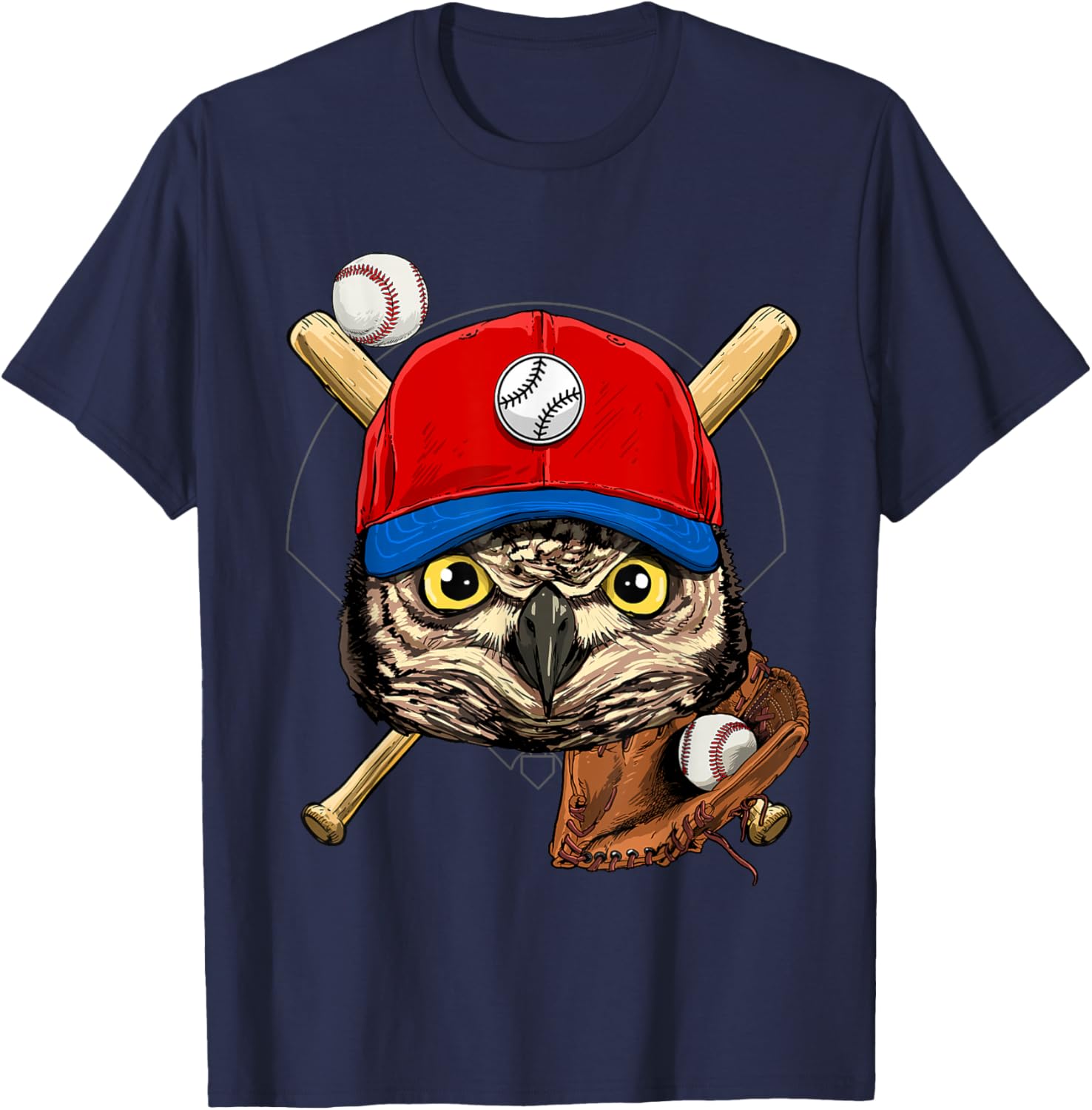 Owl Baseball Owl Lovers Baseball Player T-Shirt - T-Shirt | Navy