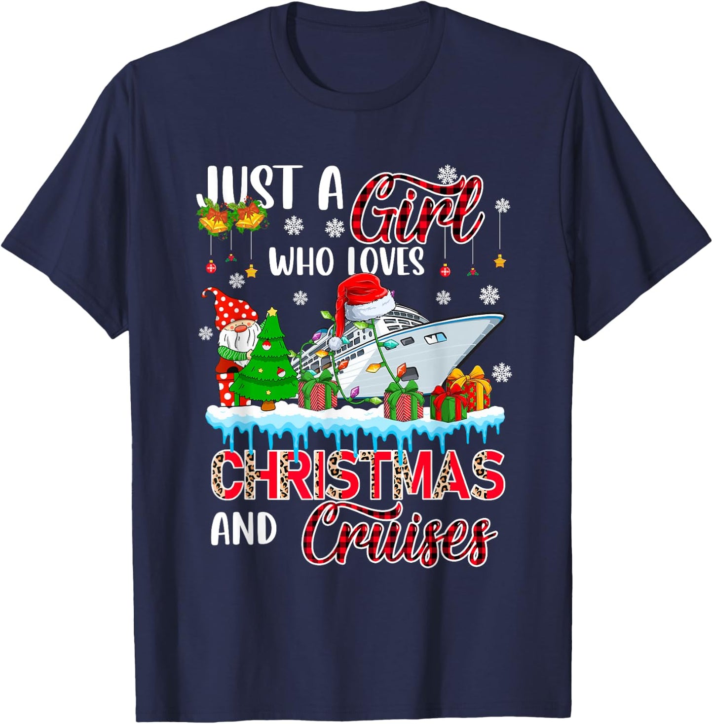 Just A Girl Loves Christmas And Cruises Santa Cruise Gnome T-Shirt - T-Shirt | Navy