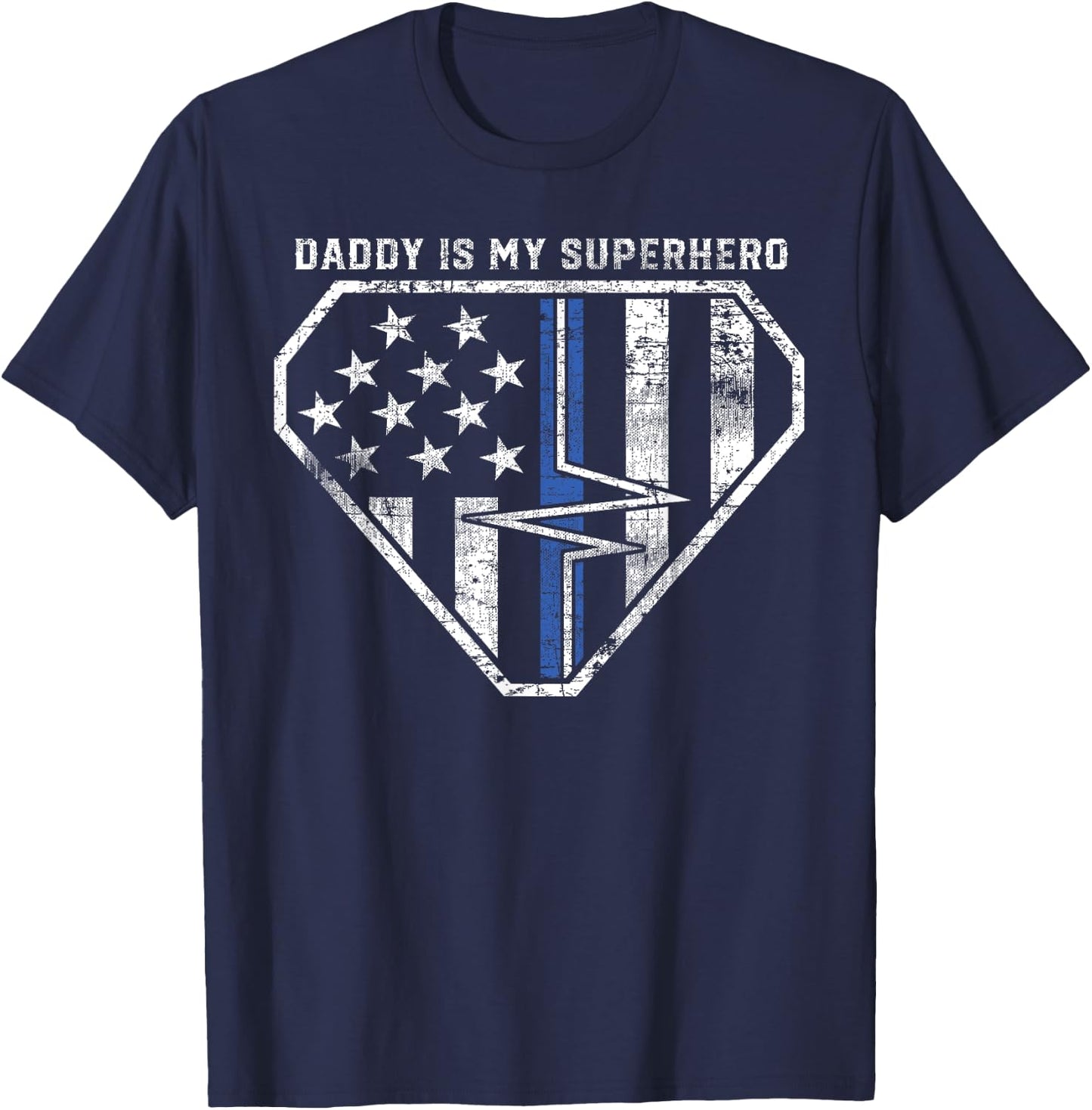 Daddy is My Superhero Blue and White Line EMT EMS Paramedic T-Shirt - T-Shirt | Navy