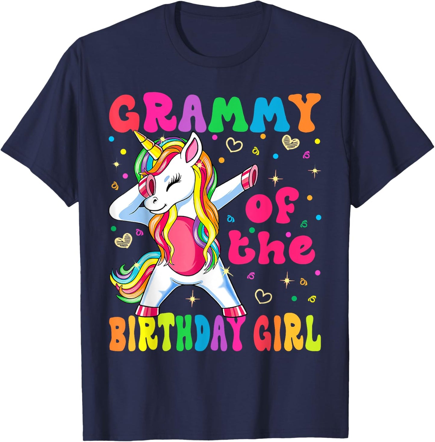 Grammy of the Birthday Princess Girl Dabbing Unicorn T-Shirt - T-Shirt | Navy