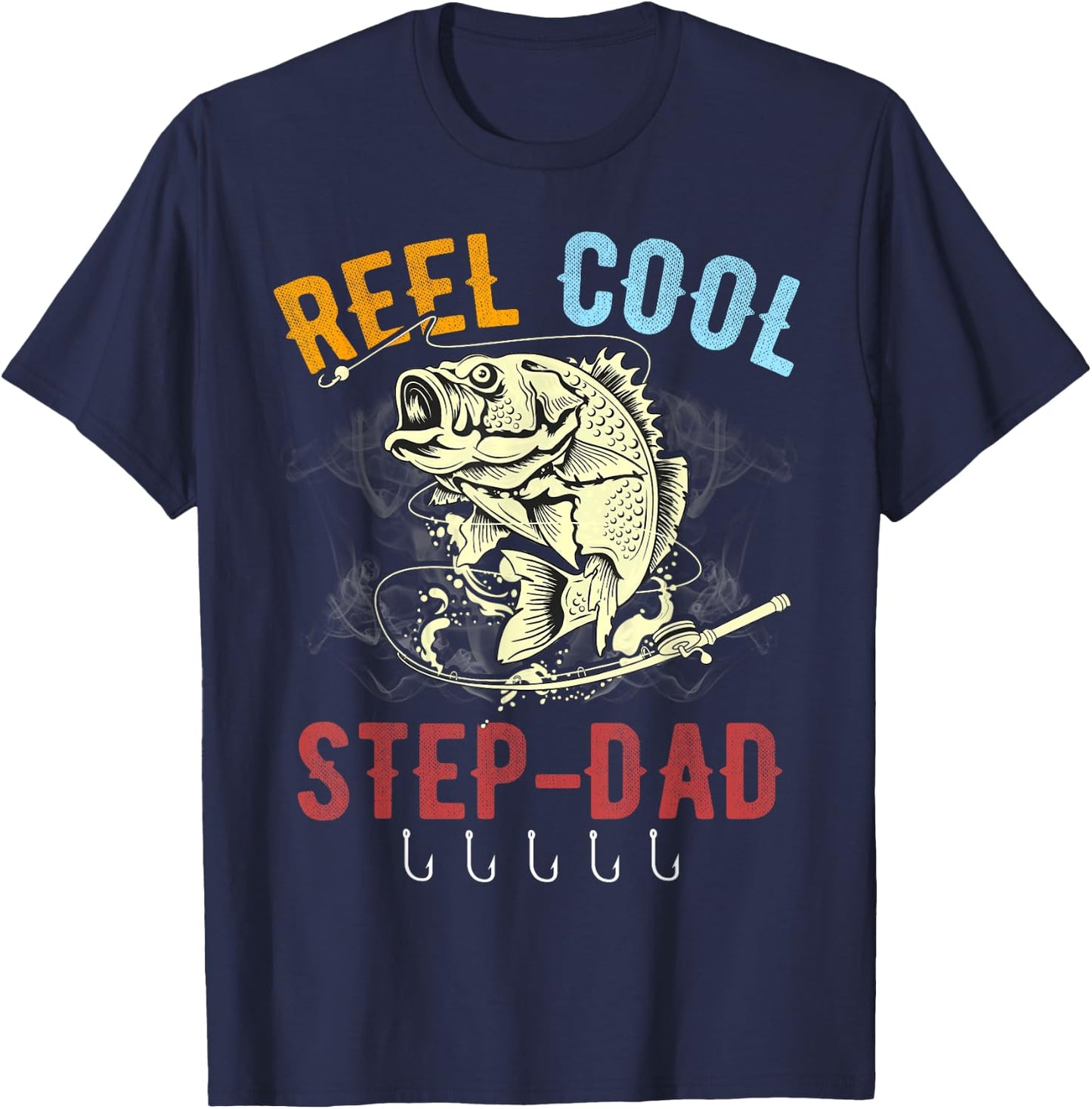 Funny Fathers Day Vintage Fishing Reel Cool Step-Dad T-Shirt - T-Shirt | Navy