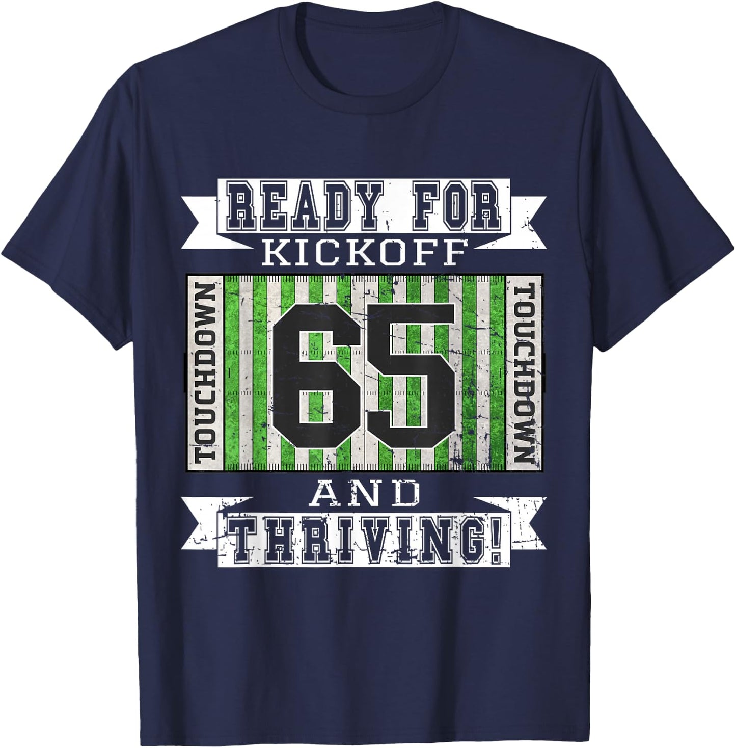 65th Football Birthday Party - 65 Years Old Football Fan T-Shirt - T-Shirt | Navy