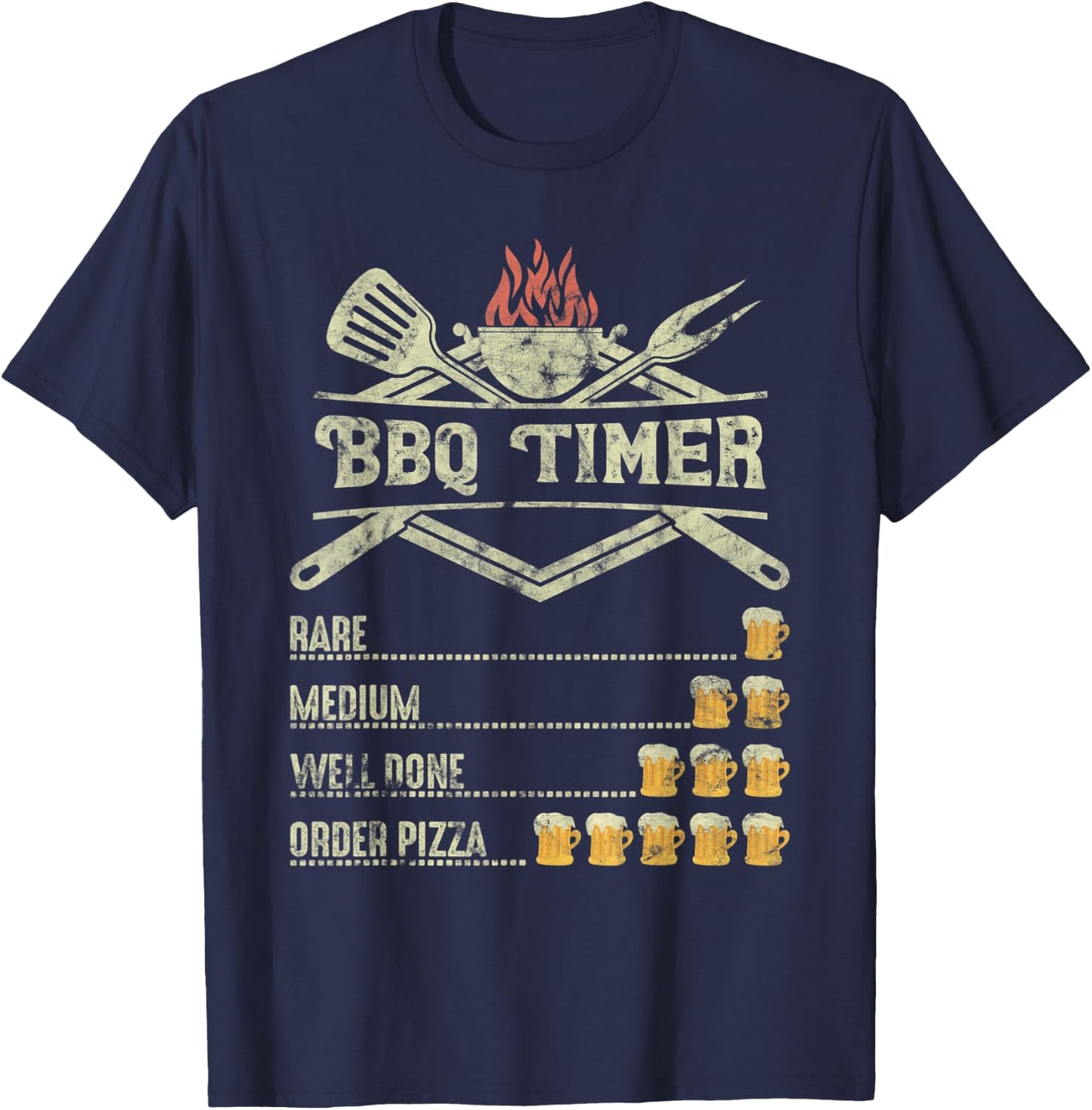 BBQ Time Beer Funny Order Pizza T-Shirt - T-Shirt | Navy